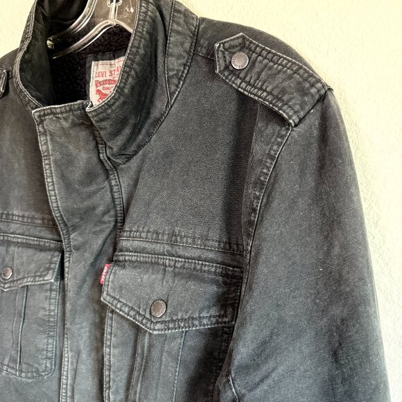 Levi's 🤘🏽 Men's Military Utility Jacket \\ Size Large // Black w/ sherpa - Picture 3 of 13